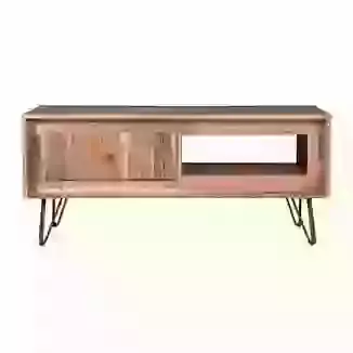 Japandi Style TV Unit or Coffee Table with Ribbed Detailing and Metal Legs
